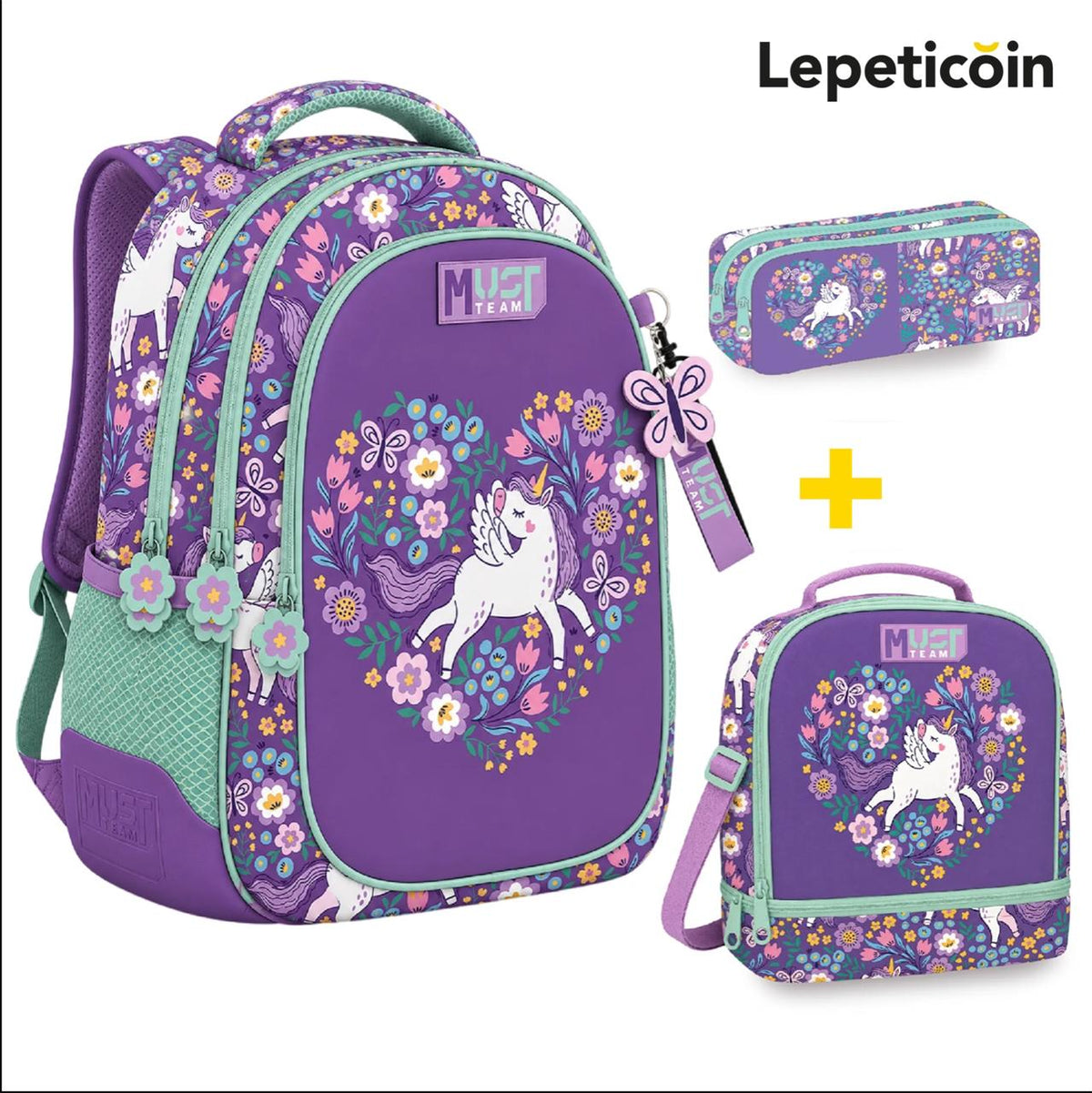 PACK Sac a dos + Sac a repas + Trousse PURPLE UNICORN