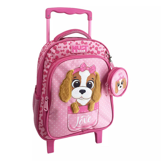 CARTABLE A ROULETTES MATERNELLE DOG WITH PINK BOW