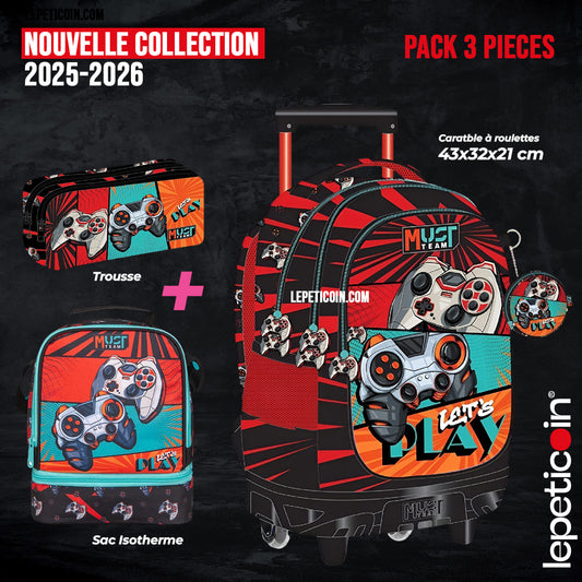 PACK Cartable à roulettes + Sac a repas + Trousse - LET'S PLAY