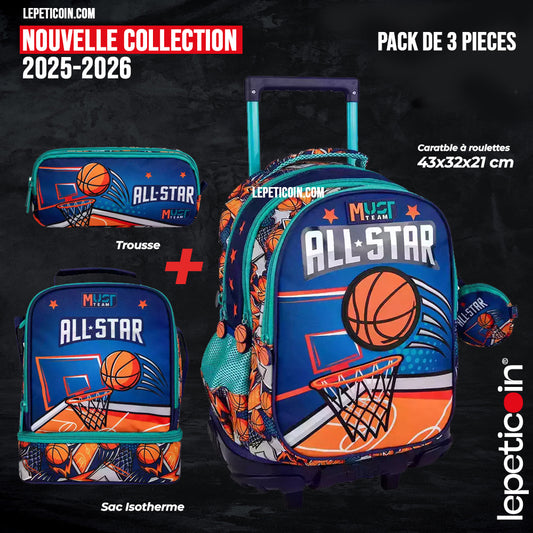 PACK Cartable à roulettes + Sac a repas + Trousse - ALL STAR