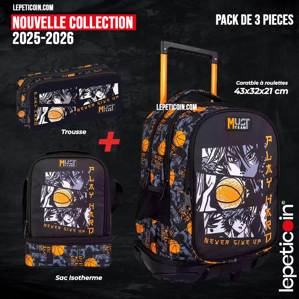 PACK Cartable à roulettes + Sac a repas + Trousse PLAY HARD