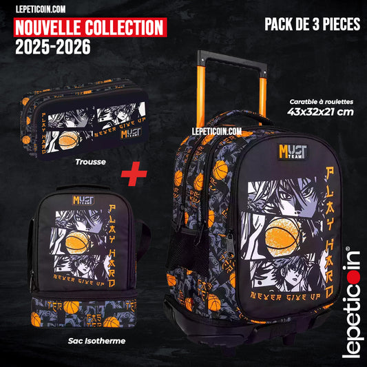 PACK Cartable à roulettes + Sac a repas + Trousse PLAY HARD