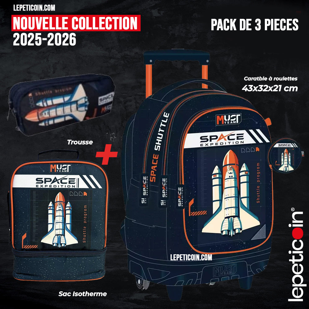 PACK Cartable à roulettes + Sac a repas + Trousse - SPACE EXP
