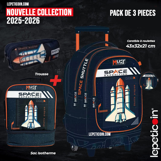 PACK Cartable à roulettes + Sac a repas + Trousse - SPACE EXP