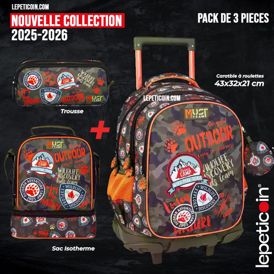 PACK Cartable à roulettes + Sac a repas + Trousse OUTDOOR
