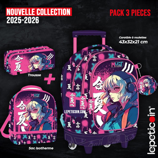 PACK Cartable à roulettes + Sac a repas + Trousse  - ANIME