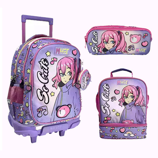 PACK Cartable à roulettes + Sac a repas + Trousse SO CUTE