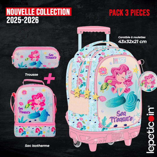 PACK Cartable à roulettes + Sac a repas + Trousse  SEA TREASURE