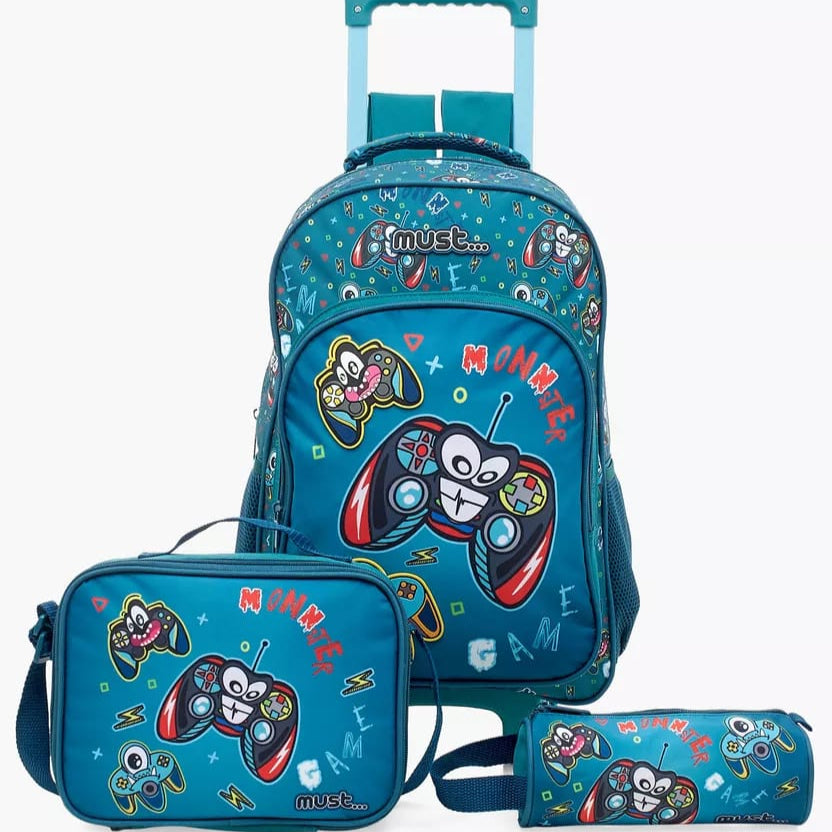 PACK Cartable à roulettes + Sac a repas + Trousse - GAME MONSTER