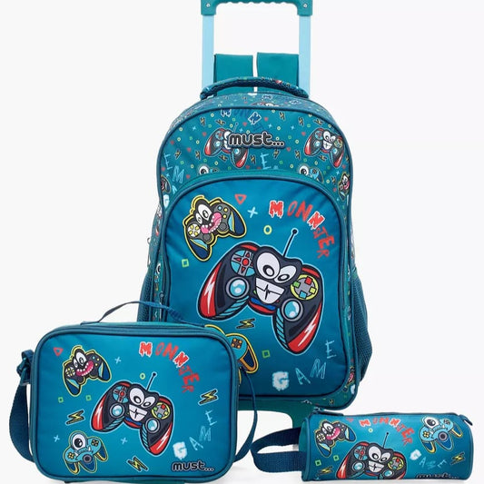 PACK Cartable à roulettes + Sac a repas + Trousse - GAME MONSTER