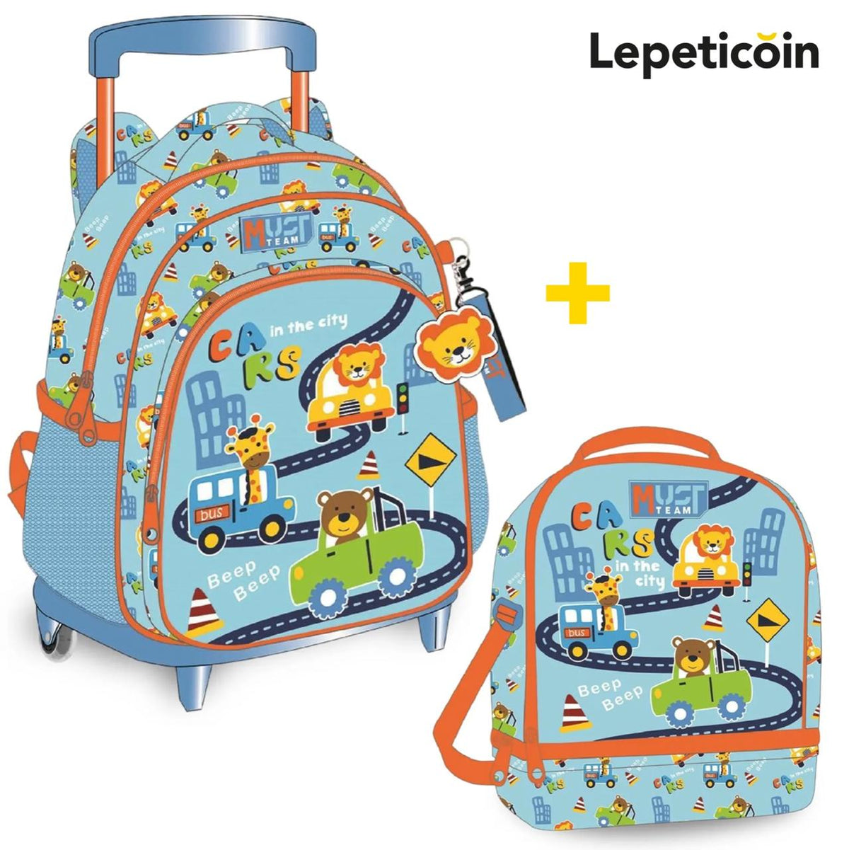 PACK Cartable a roulettes maternelle  + Sac a repas CITY CARS