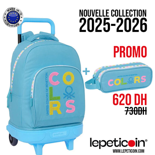 CARTABLE A ROULETTES + TROUSSE PRIMAIRE - BENETTON® - LEPETICOIN